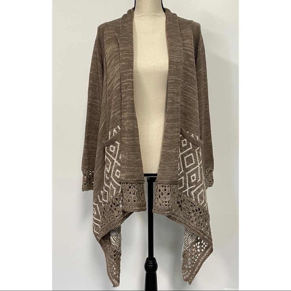G. Reve Open Front Cardigan Crochet Brown Size M/L